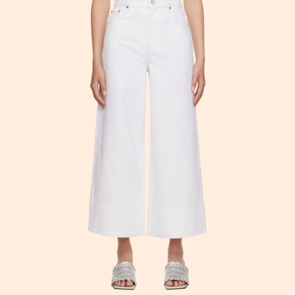 GANNI Wide Leg Cropped Jeans White - Picture 1 of 9